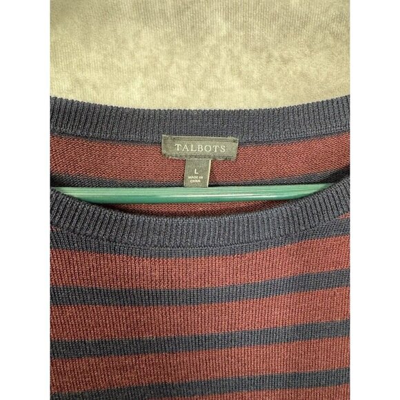 Talbots Sweater Dress Womens Large Burgundy Gray Wool Blend Stripe Sheath Pocket - Picture 4 of 12